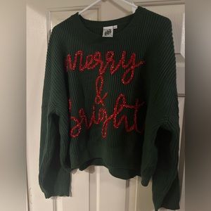 QOS cropped Merry & Bright sweater